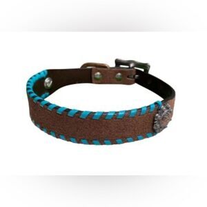 Showman Genuine leather 1" dog collar rawhide lacing: Medium